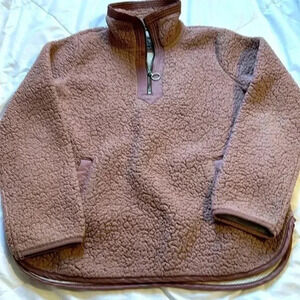 Abercrombie & Fitch Sherpa Half-Zip Satin Trim Sweatshirt in Mauve size small